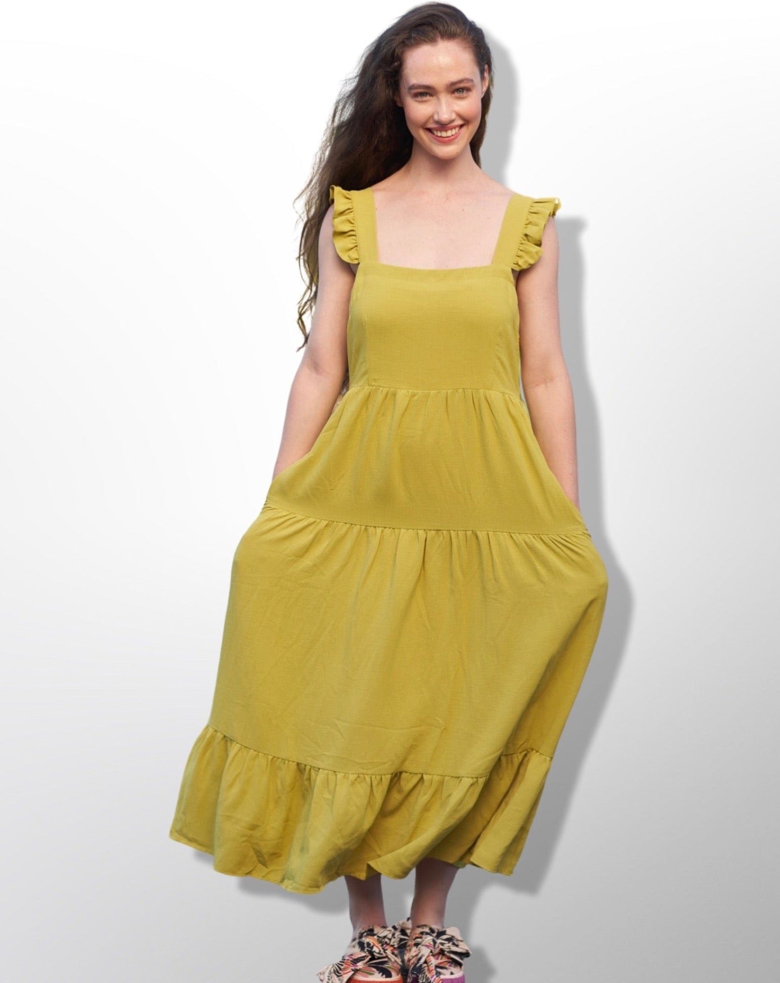 Sleeveless Maxi Dress for Women in Chartreuse Color