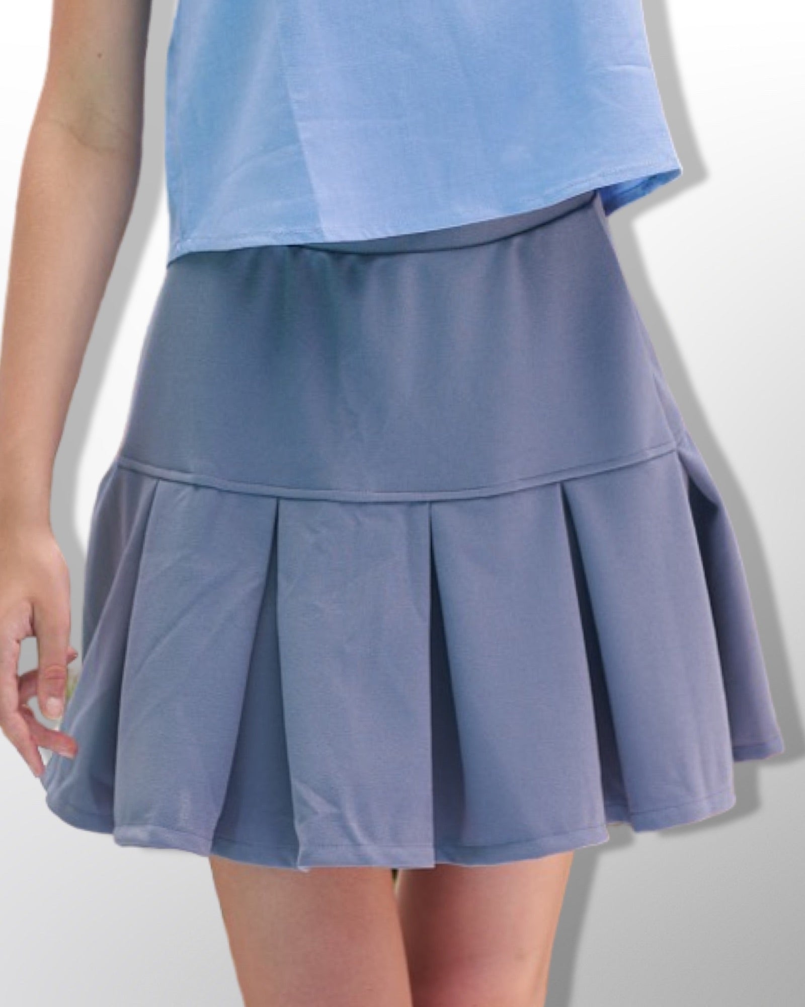 Blue Womens Pleated Mini Skirt