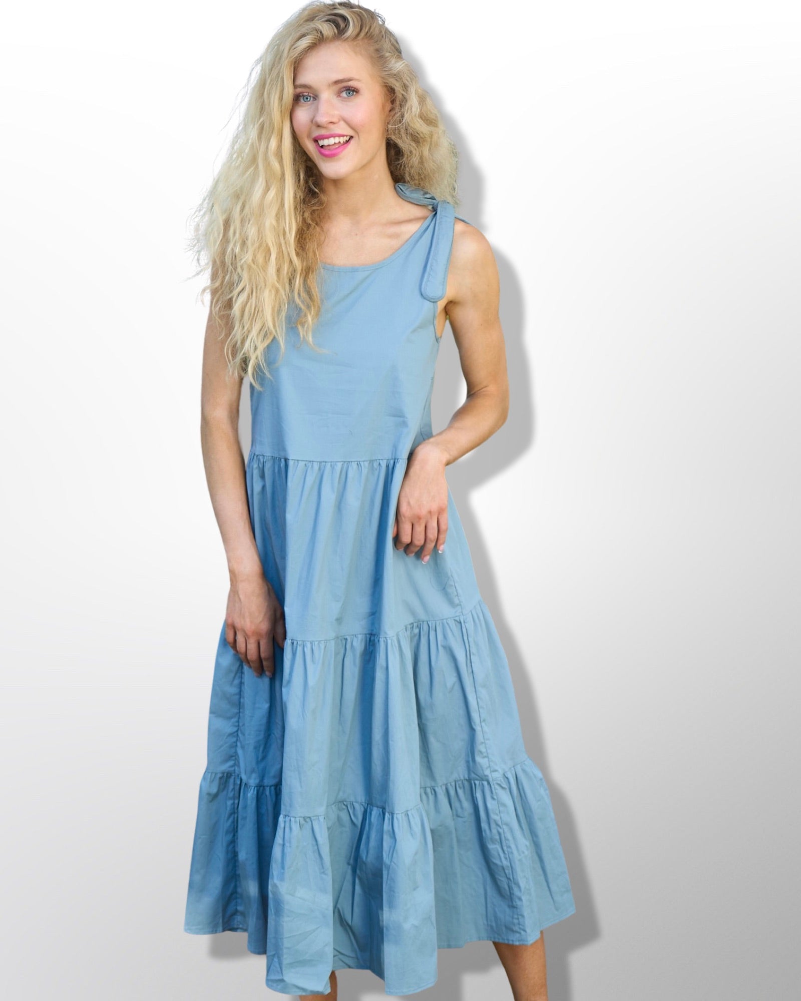 Blue long tiered dress