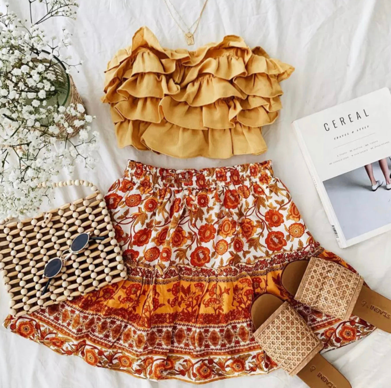Ladies marigold floral print mini dress