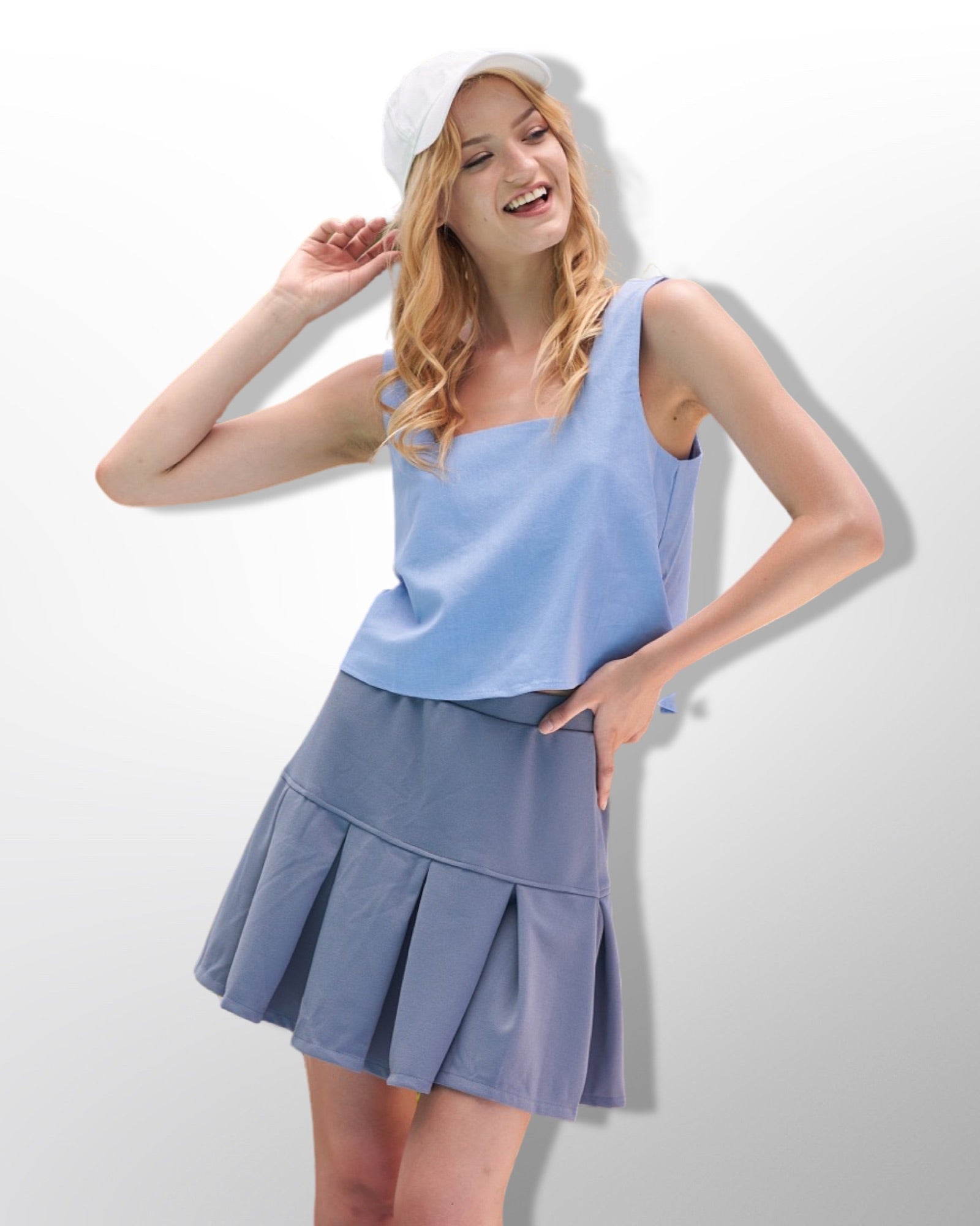 Blue pleated mini skirt for girls