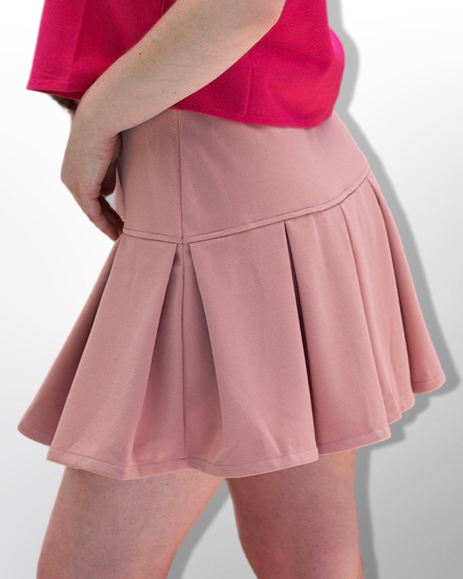Pink Womens Pleated Mini Skirt