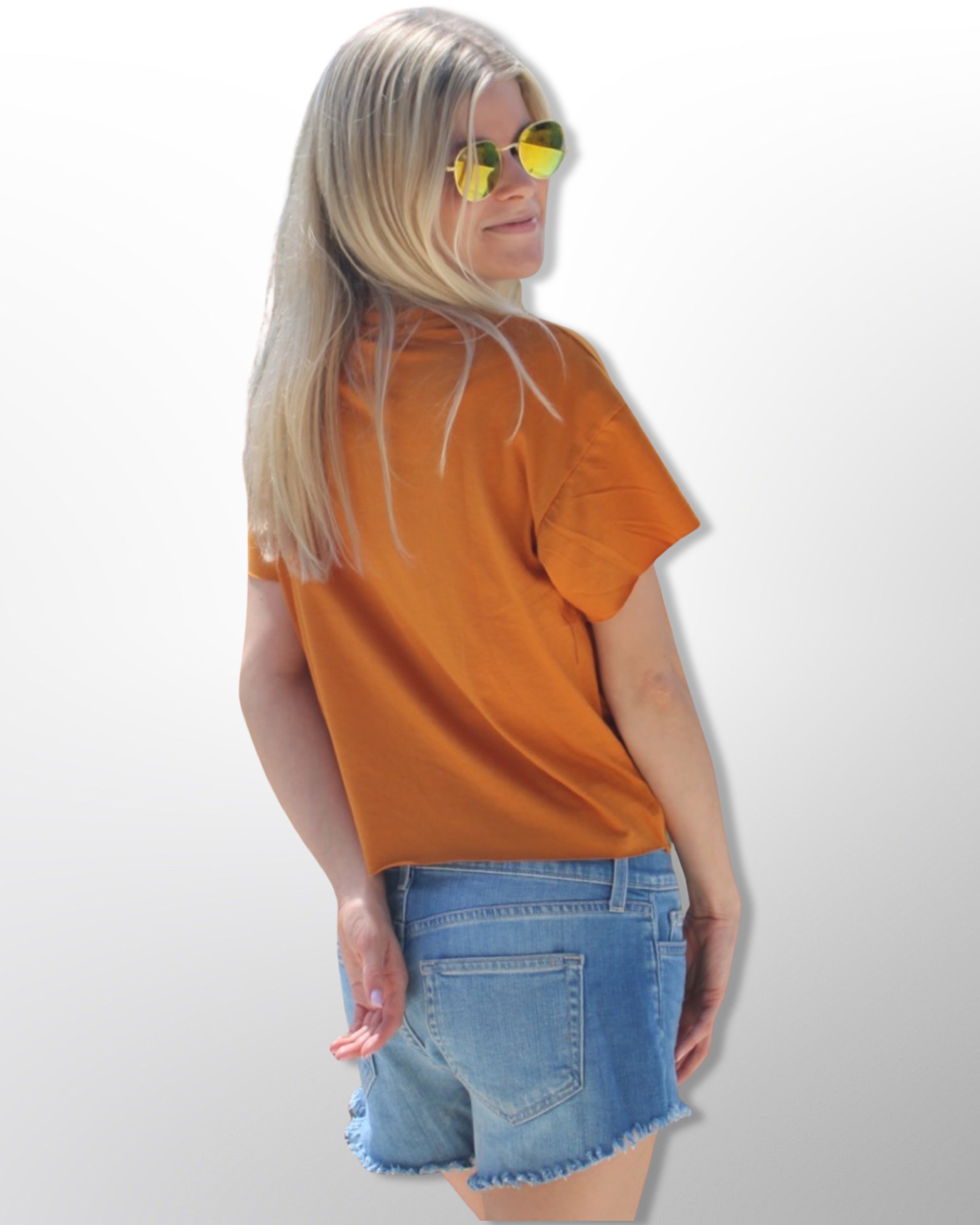 Our Comfy Crop Tees are Super Cute with Boxy Fit Made from Super Soft Cotton , with a Lived in Wash . They are Light and Breezy , Sits right Below The Waist and are Oh So Comfy . Say Hello to Your New Basic Tee with The Perfect Fit ! 100% Cotton Machine Wash Designed in California Made in USA