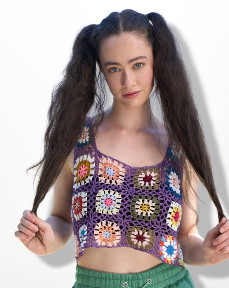 Crochet Crop Tops for Women Purple Color