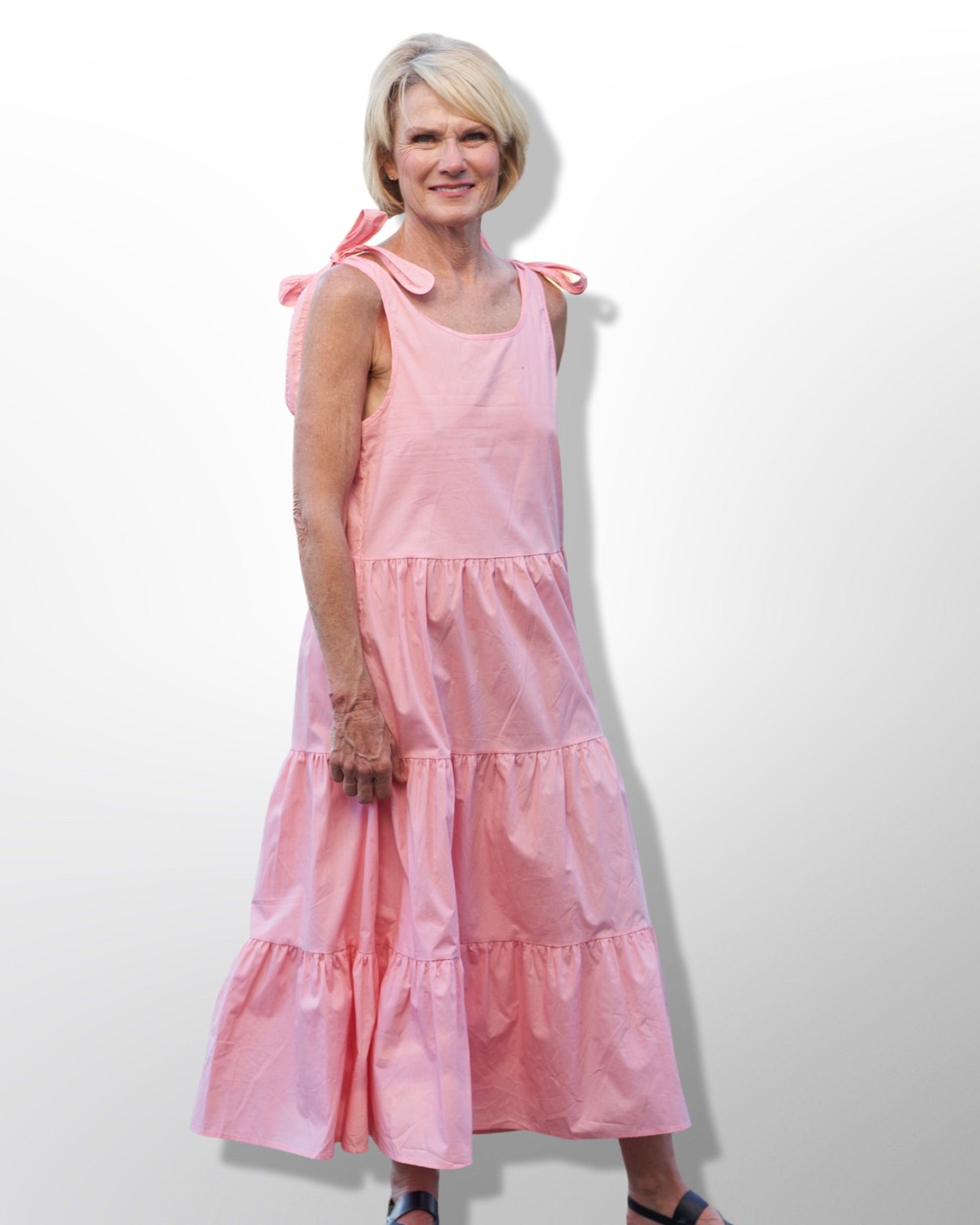 Pink long tiered dress for women
