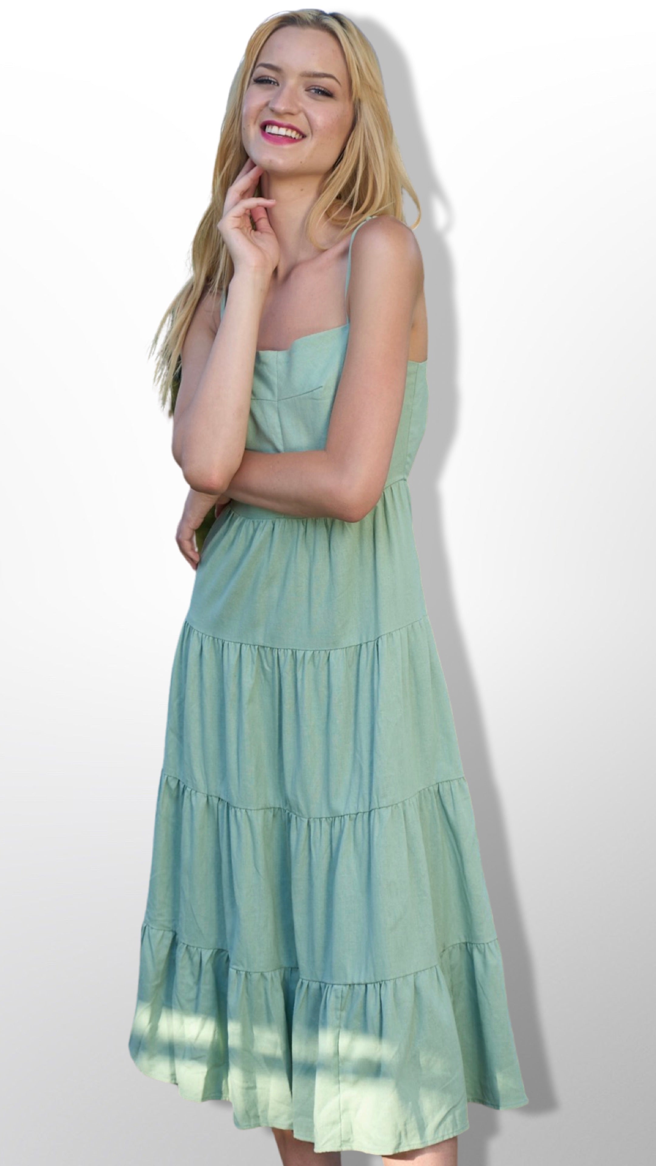 Green Sleeveless Tiered Maxi Dress for Women