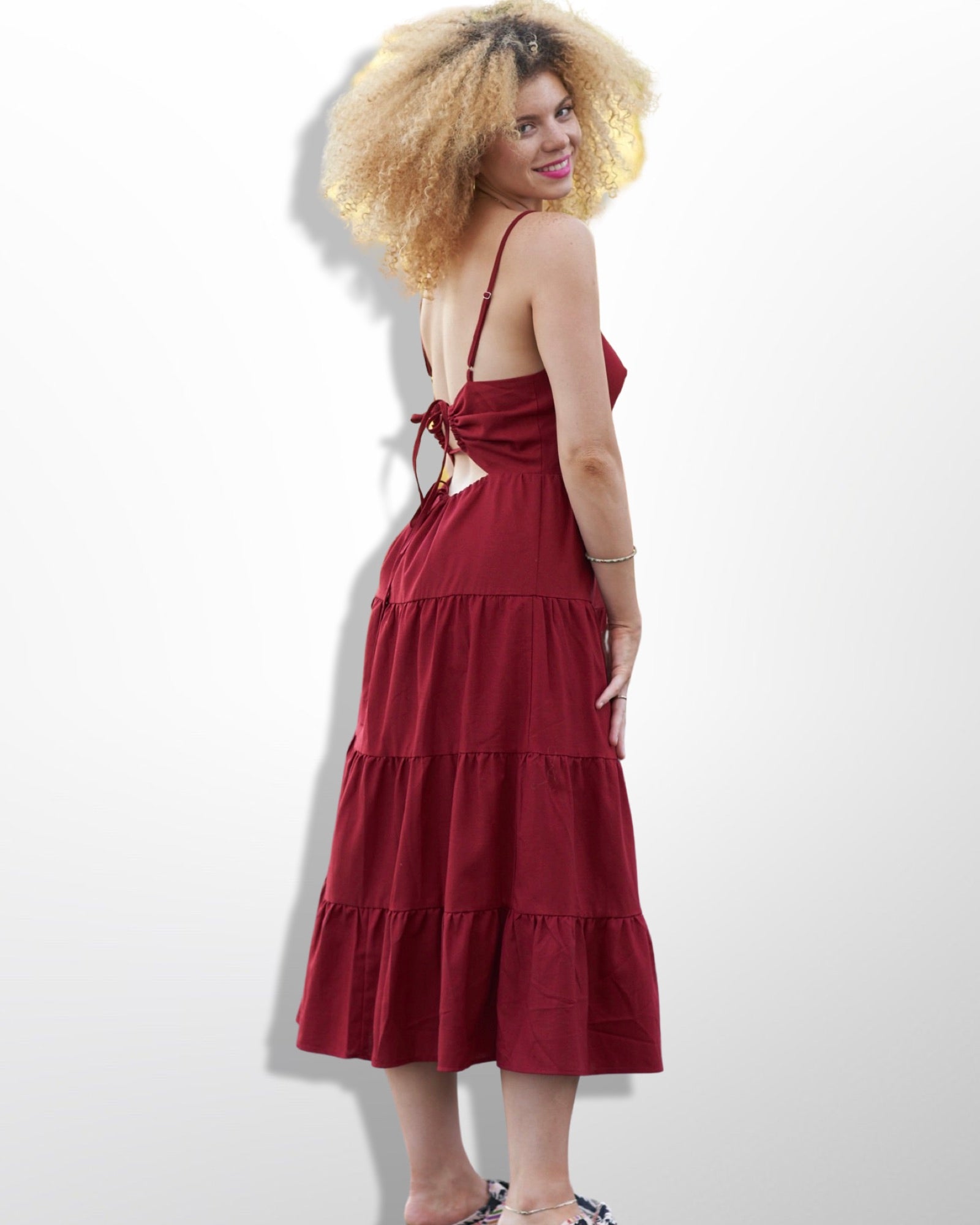 Red Sleeveless Tiered Maxi Dress for Women