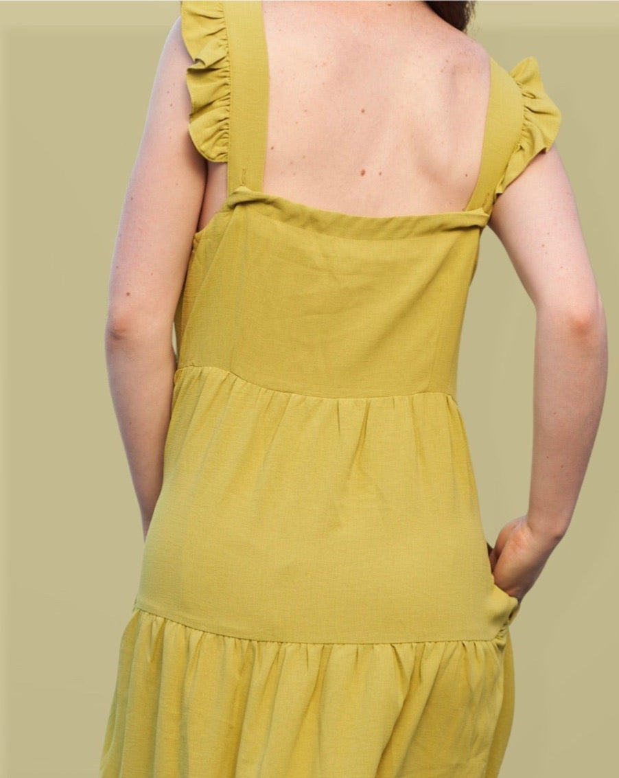 Chartreuse long dress with pockets